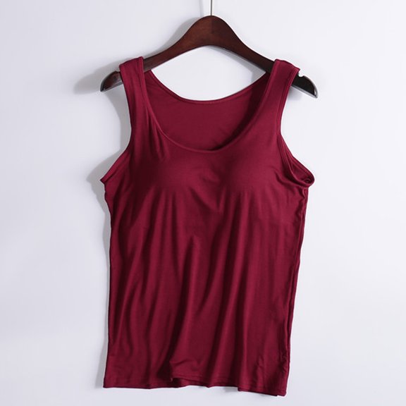 RKSTN Pajamas for Women Soft Built-in Padded Bra Crew Neck Solid Color Sleeveless T Shirts Lightweight Spring Summer Lounge Sleepwear Tank Top