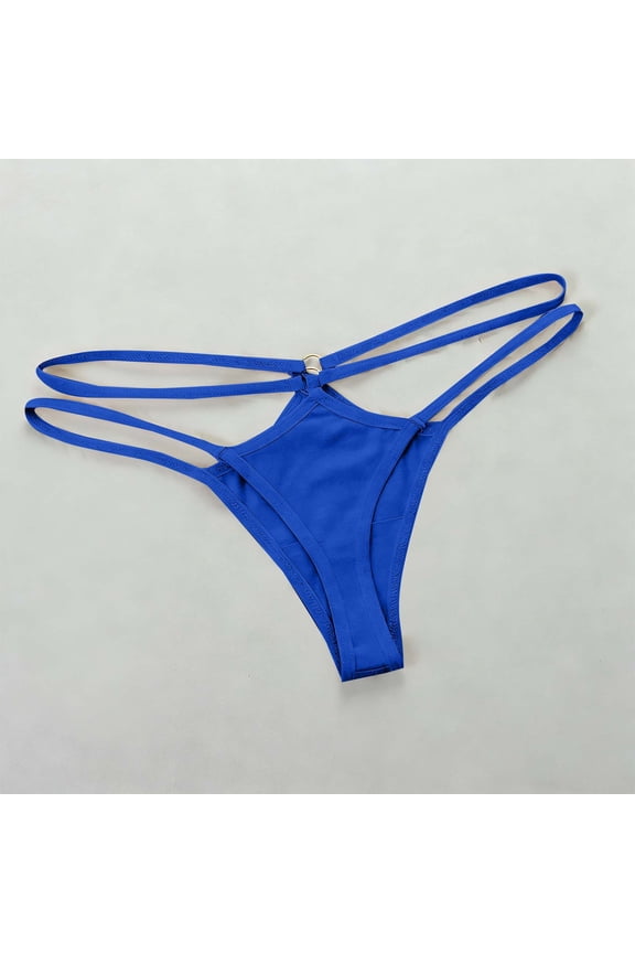 Panties for Women Thong Dual Thin Strap Bikini Underwear for Women Low Rise Solid Color Skin Friendly Breathable Beach Vacation Womens Thong Underwear (Blue ,S)