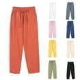 thumbnail image 1 of RKSTN Pink Pants for Women Cotton Linen Pants Solid Color Elastic Drawstring Waistband Casual Pants Lightweight Breathable Summer Lounge Pants with Pockets, 1 of 3