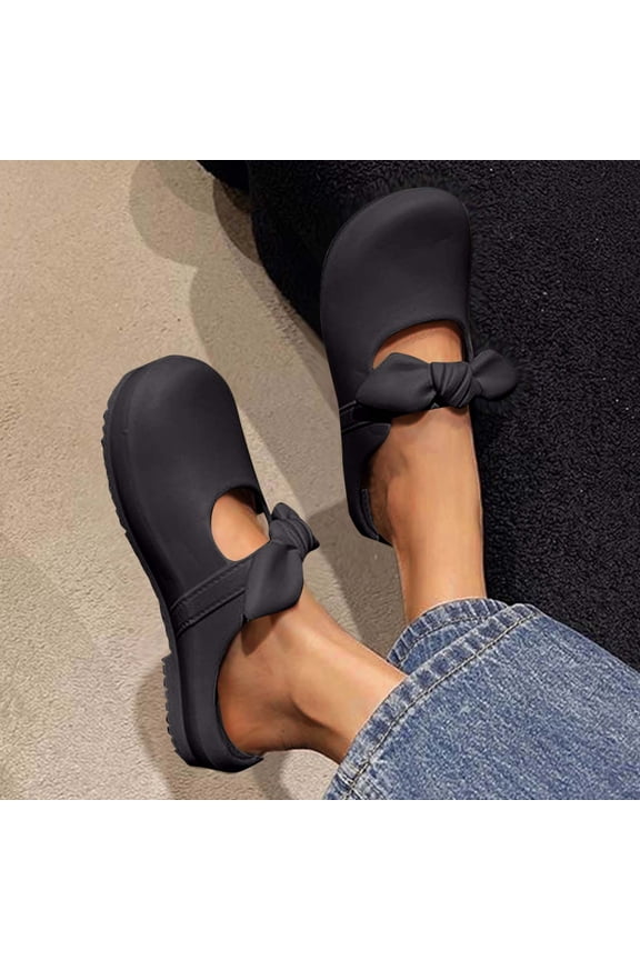 Platform Sandals Women Cute Decoration Flats Sandals for Women Roman Style Closed Toe Weekend Leisure Slides for Women (Black ,7)