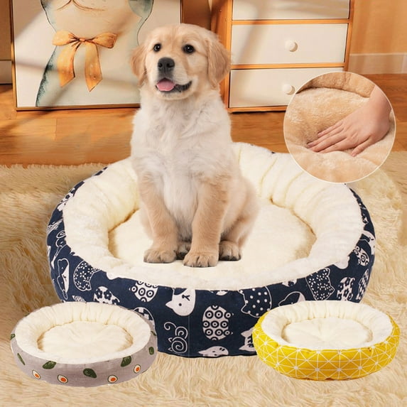 RKSTN Plush Dog Bed Mat, Soft & Relaxing Round Cat Bed, Removable Cover, Warm Bed for Small to Large Dogs Cats Rabbits, Antiskid Bottom, Medium, Washable & Dryer Safe