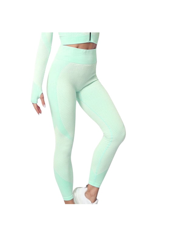 Quick Dry Yoga Pants Women Seamless Workout Leggings High Waisted Plus Size Honeycomb Texture Body Hugging Butt Lifting Running Gym Pants Women (Mint Green ,M)