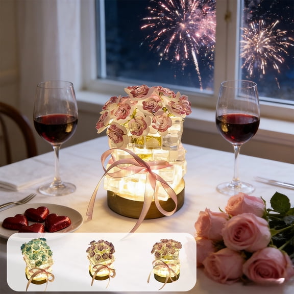 RKSTN Rechargeable Valentines Day Touch Crystal Rose Tables Lights Lamp, 3 Color Dimming Forever Flowers Night Light, Birthday Christmas Gifts for Women Girlfriend Wife Mom, Pink