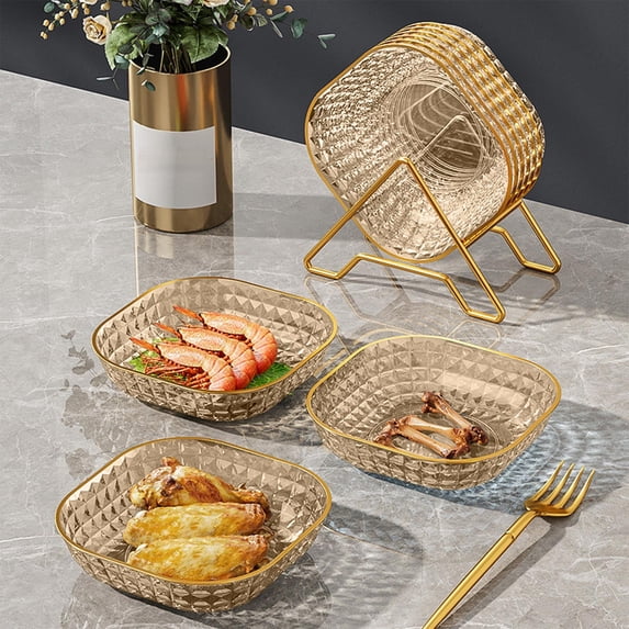 RKSTN Rectangular Plastic Serving Platter - 5.71"x5.71" Food Tray for Parties and Events - Clear Platters for Dessert Table Displays, Appetizers, Snacks, and More, Yellow