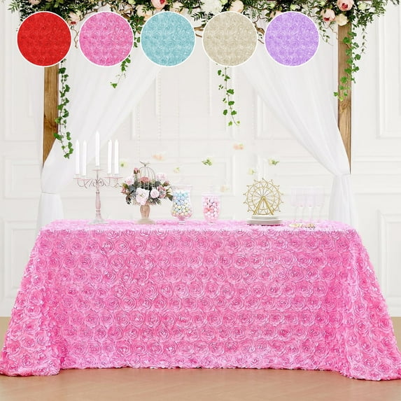 RKSTN Rose Tablecloth Rectangle Valentines Day Tereoscopic Table Cloth, Washable Table Cover for Mothers Day Party Decorations 47" - Pink
