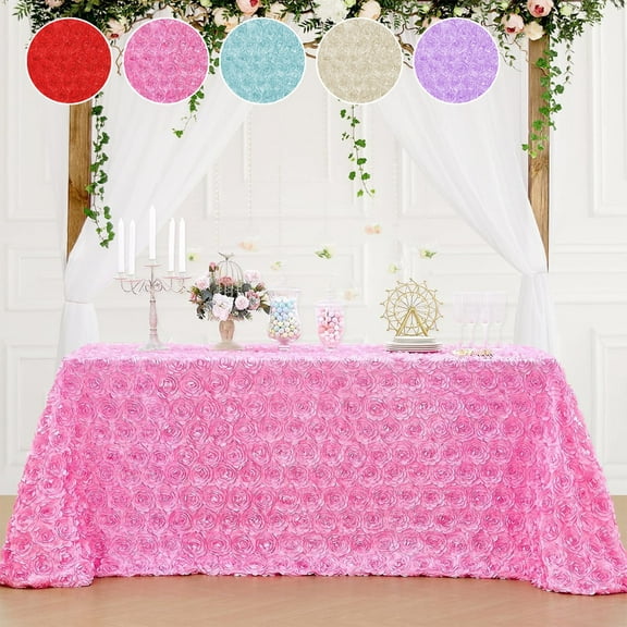 RKSTN Rose Tablecloth Rectangle Valentines Day Tereoscopic Table Cloth, Washable Table Cover for Mothers Day Party Decorations 47" - Pink