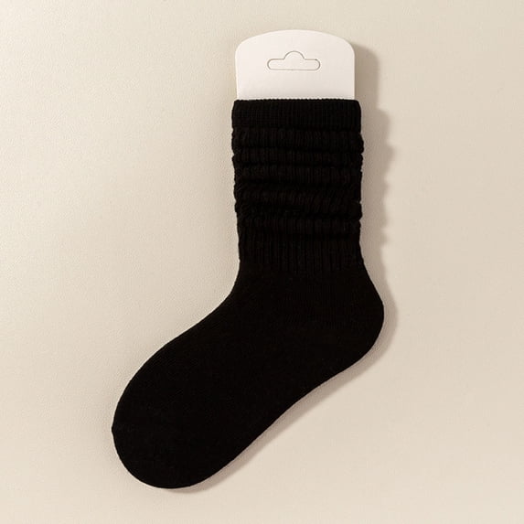 RKSTN Ruffle Socks Cotton Boys Socks Solid Color Pile Slouch Socks Breathable Soft Crew Socks (Black ,9 Years)