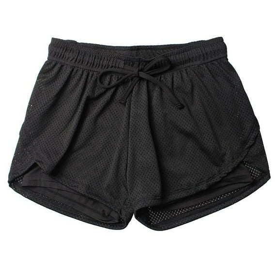 RKSTN Running Shorts for Women with Liner Mesh Gym Shorts Women Drawstring Elasticated Lightweight Summer Fitness Yoga Shorts (Black ,M)