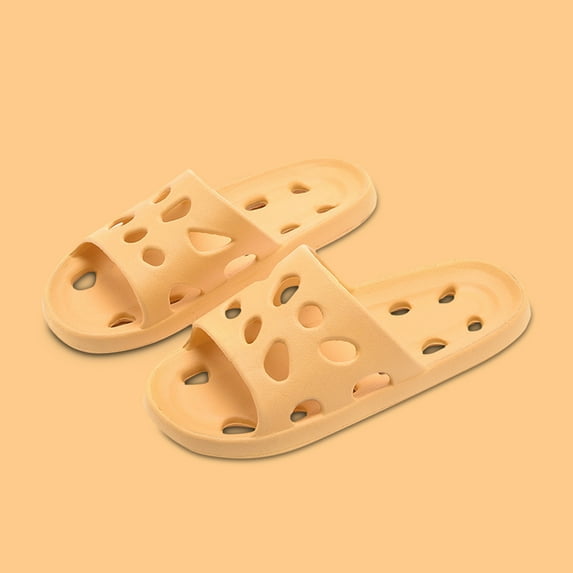 RKSTN Sandals Women Bathroom Shower Shoes Thick Soled Cushioned Non Slip Perforated Water Draining House Slides Lightweight Soft Sole Sandals (Yellow ,6)