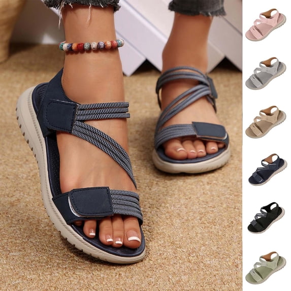 RKSTN Sandals Women Summer Wedge Sandals Thick Sole Fish Mouth Trendy Adjustable Hook and Loop Closure Casual Sandals