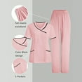 thumbnail image 1 of RKSTN Scrubs for Women Set Nurse Uniform Set Set Color Block V Neck Short Sleeve Pocketed Scrubs Top Elastic Straight Leg Pants with Pockets Healthcare Attendant Uniform 2 Piece Set, 1 of 9