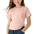 thumbnail image 1 of RKSTN Shirts for Girls Spring Summer Stylish Solid Color Crew Neck Short Sleeve Casual Versatile Breathable Basic Shirt Top for 1-10 Years, 1 of 6