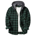 thumbnail image 1 of RKSTN Shirts for Men Long Sleeve Checkered Hooded Button Down Shirt Men with Drawstring(Army Green ,XL）, 1 of 3