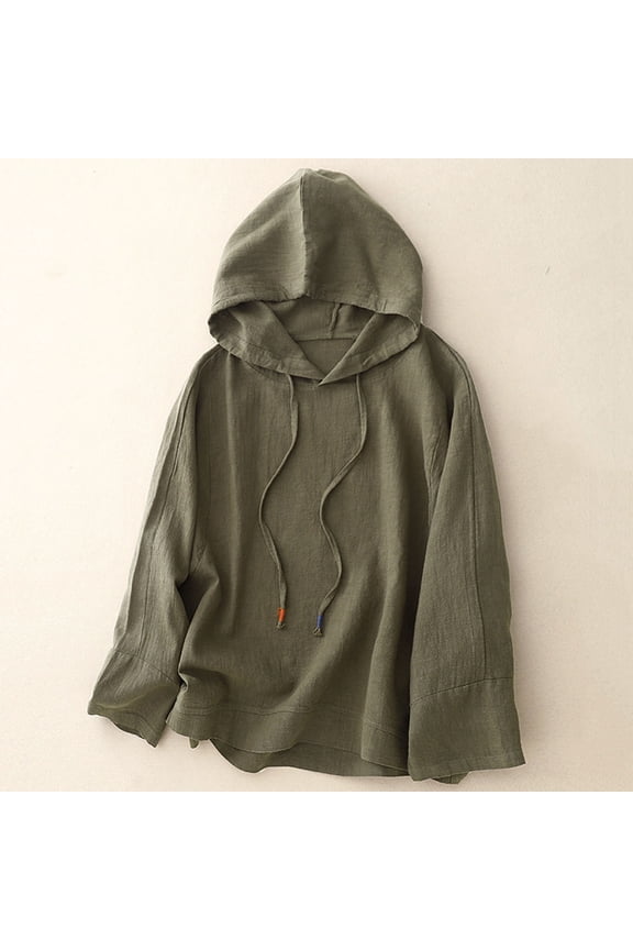 Shirts for Women Cotton Linen Hoodies Solid Color Long Sleeve Breathable Daily Commuting Casual Shirts