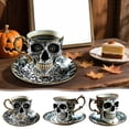thumbnail image 1 of RKSTN Skeletons Halloween Decorations Skull Coffee Mug with Saucer Set Gothic Porcelain Tea Cup Ornates Gold-Trimmed-Skull Coffee Mug Funny Ceramic Tea Cup-Diabolical Bonehead Cup, 1 of 5