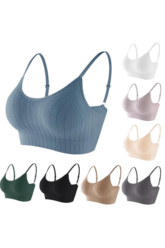 Sports Bras for Women No Underwire Padded Bralette Thin Straps Yoga Pilates Stretching Workouts Daily Casual Wear Womens Bras (Blue ,One Size)