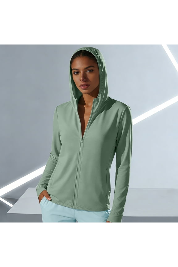 Spring Jackets for Women Upf 50+ Hooded Light Jackets for Women Oversized Long Sleeve Zipper Women's Coats with Pockets (Green ,XXXL)