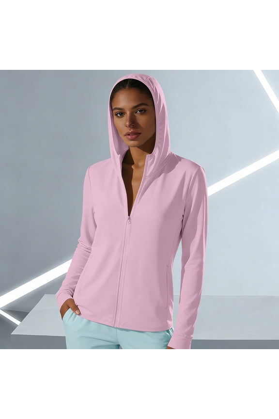 Spring Jackets for Women Upf 50+ Hooded Light Jackets for Women Oversized Long Sleeve Zipper Women's Coats with Pockets (Pink ,XXXL)