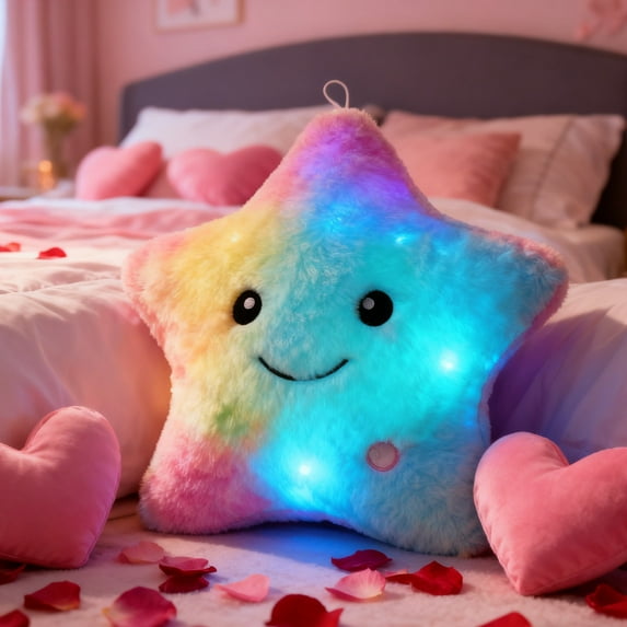 RKSTN Star Shaped Plush Pillow, Creative Night Light Glowing Cushions Plush Stuffed Animals Valentines Day Gifts for Girlfriend, Decorations
