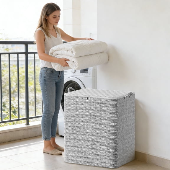 RKSTN Storage Bins with Lids Large-Capacity Greys Arrows Wave Non-Woven Storage Bag Quilt and Clothes Organizer for Home Closets