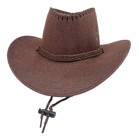 RKSTN Sun Hats for Men Cowboy Hat Embossed Breathable Beach Hat Wide Brim Hiking Straw Hat with Adjustable Drawstring