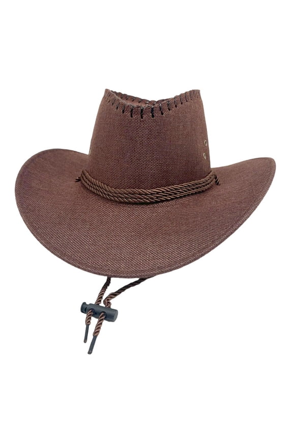 Sun Hats for Men Cowboy Hat Embossed Breathable Beach Hat Wide Brim Hiking Straw Hat with Adjustable Drawstring