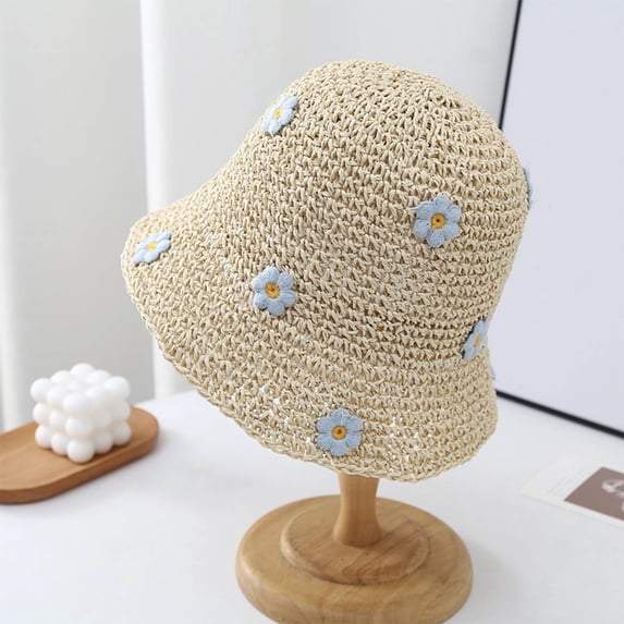 RKSTN Sun Hats for Women 3D Floral Bucket Hat Cute Beach Hats for Women Summer Straw Hats for Women