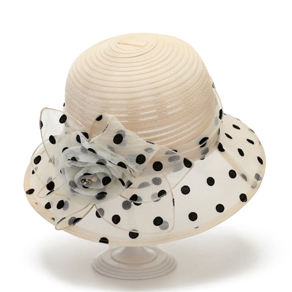 RKSTN Sun Hats for Women Polka Dot Beach Hats for Women Bucket Tea Party Hats for Women Weddings Versatile