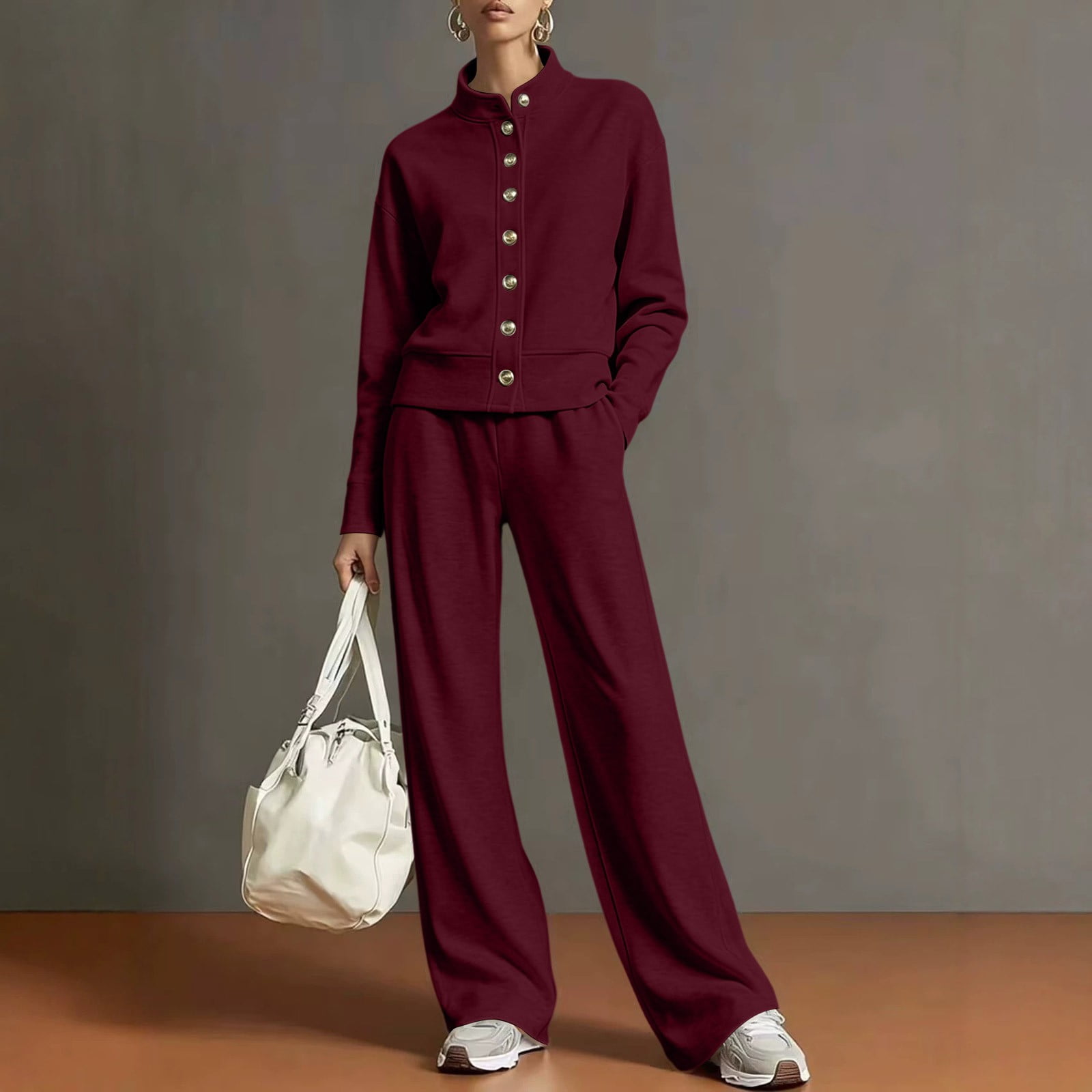 RKSTN Sweat Suits for Womens 2 Piece with Pockets Front Buttons Mock ...