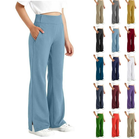 RKSTN Sweatpants for Girls Spring Summer Solid Color Elastic Waistband Lightweight Versatile Side Slits Pocketed Casual Pants for 6-15 Years Unisex