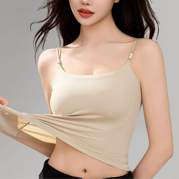 RKSTN Tank Tops for Women Sleeveless Stylish Solid Color Crew Neck Casual Comfortable Built In Bra Spaghetti Straps Undershirts All Season Versatile Style