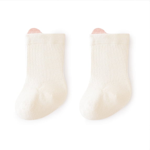 RKSTN Toddler Socks Cotton Girls Socks Color Block Thickened Warm Comfy Crew Socks for Infant (Beige ,3 Years)