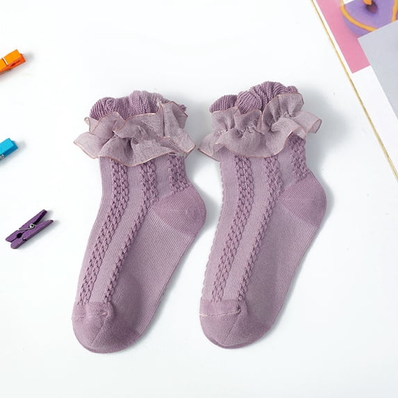 RKSTN Toddler Socks Cotton Girls Socks Lace Trimmed Warm Crew Socks Lovely Walking Socks for Infant (Purple ,1 Years)