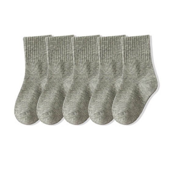 RKSTN Toddler Socks Girls Cotton Crew Socks Solid Color 5 Pack Moisture Wicking Odor Resistant Properties Sports Socks(Gray ,1 Years)