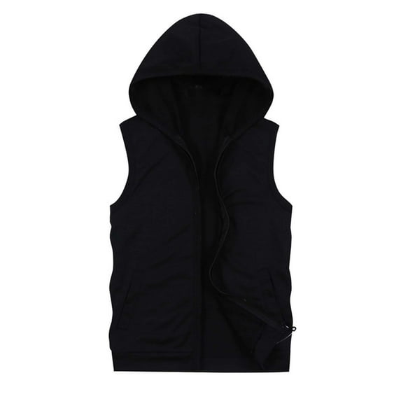 RKSTN Vest for Men Summer Casual Stylish Plus Size Solid Color Hooded Sleeveless Zipper Versatile Lightweight Workout Vest Top with Pockets