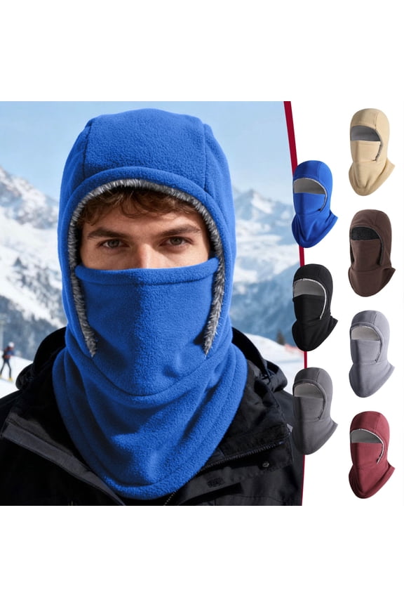 Warm Pull-On Hat, Outdoor Cold-Proof Integrated Face and Neck Cover, Fleece-Lined Mask Blue