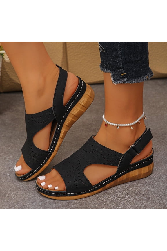 Wedge Sandals for Women Wide Width Sandals Women Plus Size Breathable Peep Toe Thick Soled Work Commuting Slip on Womens Slides with Adjustable Buckle Strap