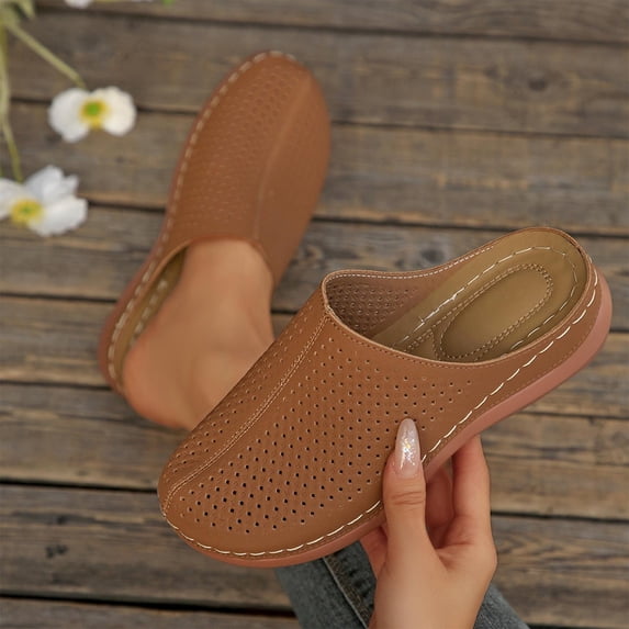 RKSTN Wedge Slippers for Women Pu Solid Color Round Toe Closed Toe Thick Sole Breathable Durable Summer Casual Slippers