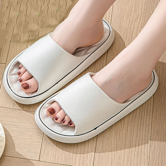 RKSTN White Summer Slippers for Women Couple Home Slippers Diamond Wave Pattern Cushioned Casual Non Slip Indoor Outdoor Comfort Sole Sandals