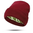 thumbnail image 1 of RKSTN Wine Red Women's Hair-Protecting Warm Knitted Satin Beanie, Wool Hat I, 1 of 5