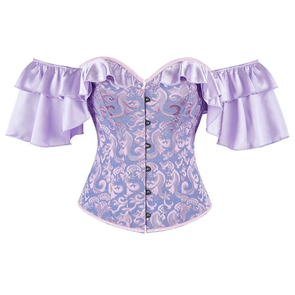RKSTN Women's Lace Corset Top Court Style Vintage Puff Sleeves Push up Boned Date Night Outfit for Women with Off The Shoulder Straps (Purple ,S)