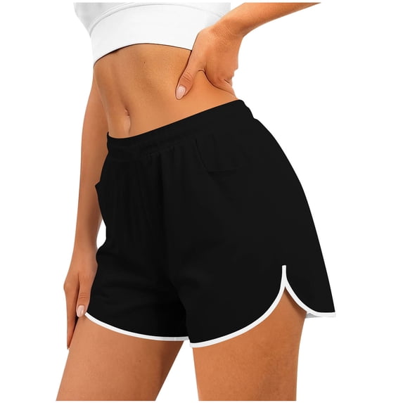 RKSTN Women's Shorts Dolphin Gym Shorts Trendy Solid Color Split Hem Elastic Waist Relaxed Fit Summer Shorts with Pockets