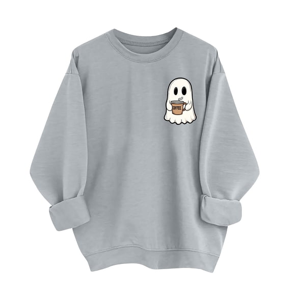 RKSTN Women's Sweatshirts Long Sleeve Ghost Print Halloween Sweatshirts Crew Neck Pullover Versatile Lightweight Sweatshirts for Women (Gray ,S)