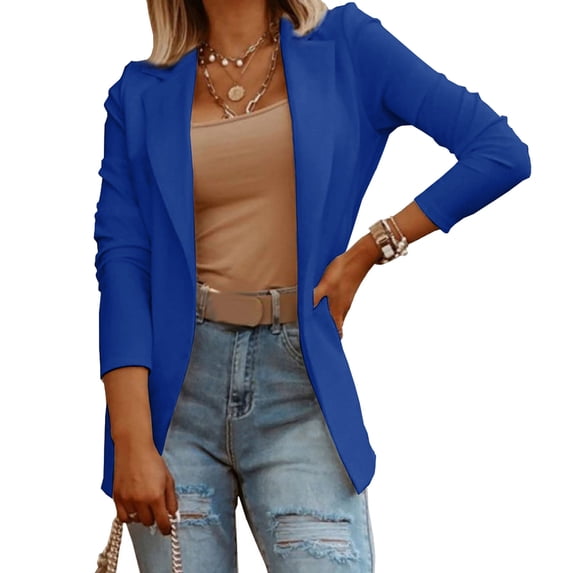 RKSTN Womens Blazer Lapel 3/4 Sleeve Tailored Open Front Lightweight Suit Jacket for Work Casual (Blue ,M)