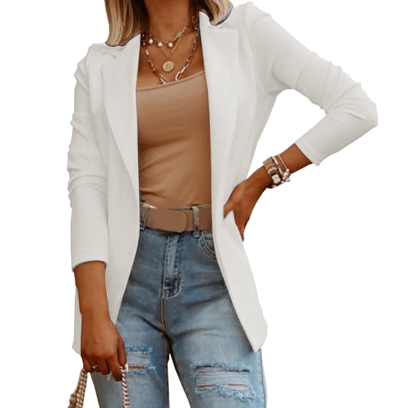 RKSTN Womens Blazer Lapel 3/4 Sleeve Tailored Open Front Lightweight Suit Jacket for Work Casual (White ,S)