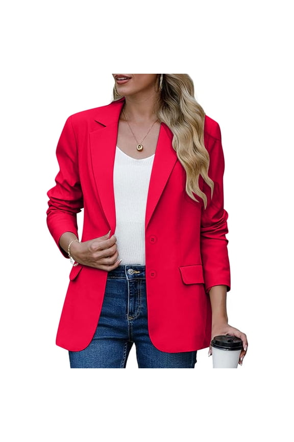 Womens Blazer V Neck Long Sleeve Button Down Lightweight Suit Jacket for Work Casual with Pockets (Hot Pink ,L)