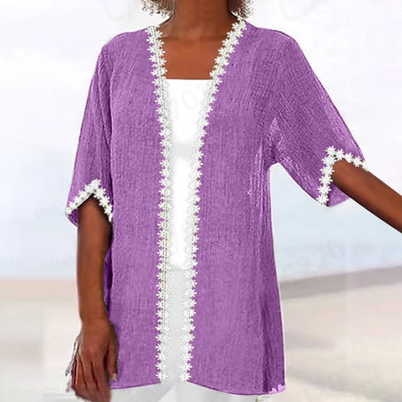RKSTN Womens Cardigan Lace Light Weight Cardigan Women Oversized Open Front Breathable Half Sleeve Cardigan for Dress (Purple ,XXL)