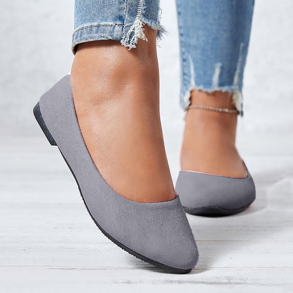 RKSTN Womens Flats Suede Ballet Flats Pointed Closed Toe Low Heel Casual Versatile Daily Outings Shoes for Women (Gray ,6.5)