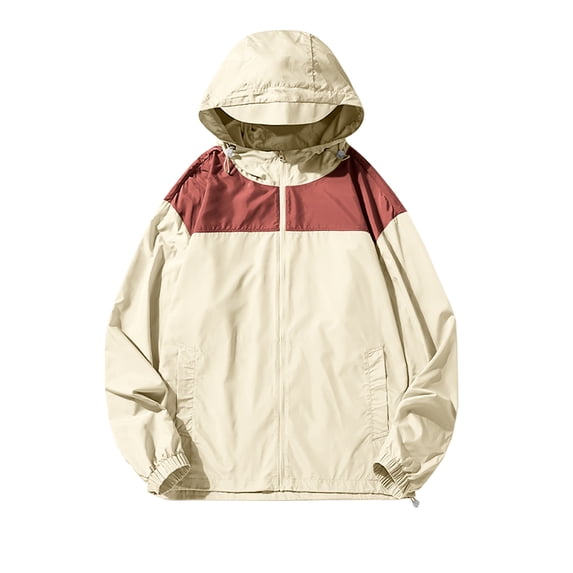 RKSTN Womens Jacket Sun Protection Hooded Shirt Plus Siz Color Block Long Sleeve Zipper Casual Versatile Spring Summer Pocketed Hiking Shirts