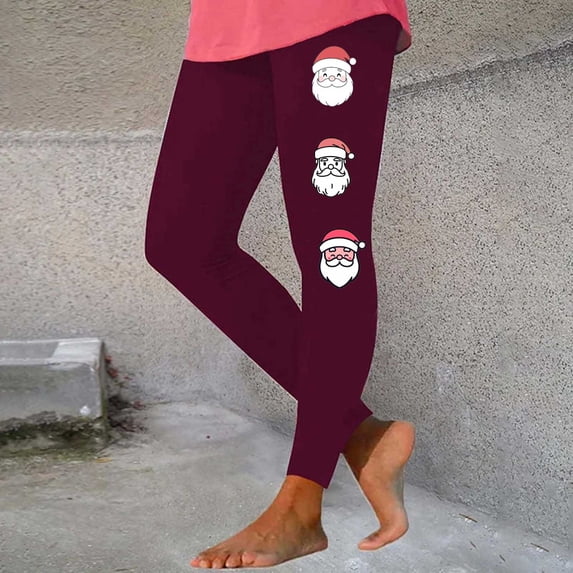 RKSTN Womens Leggings Christmas Santa Claus Print Workout Pants Women High Waisted Lightweight Jogging Athletic Gym Leggings for Women (Wine ,S)
